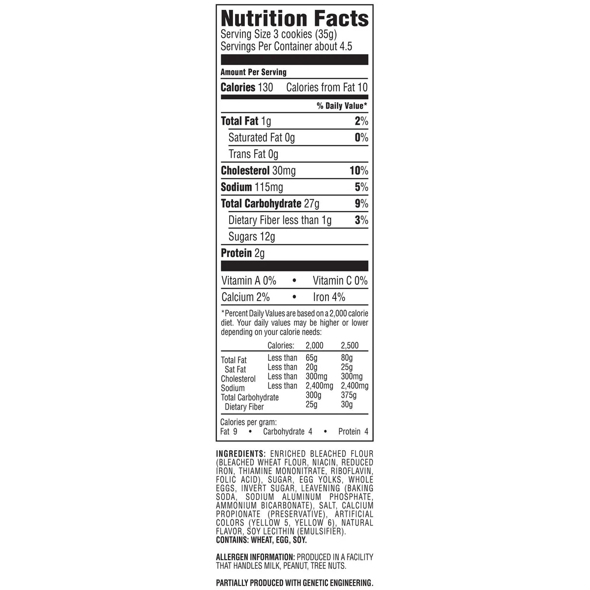 Nutrition Facts and ingredient panel from a bag of Stella D'oro Anisette Toast